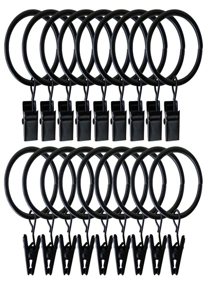 Lchkrep 1.5 inch Curtain Rings, 20 Pcs Black Curtain Hooks, Rustproof Metal Curtain Rings with Clips, Solid Curtain Clips with Rings, Decorative Vintage Curtain Hooks - Image 1